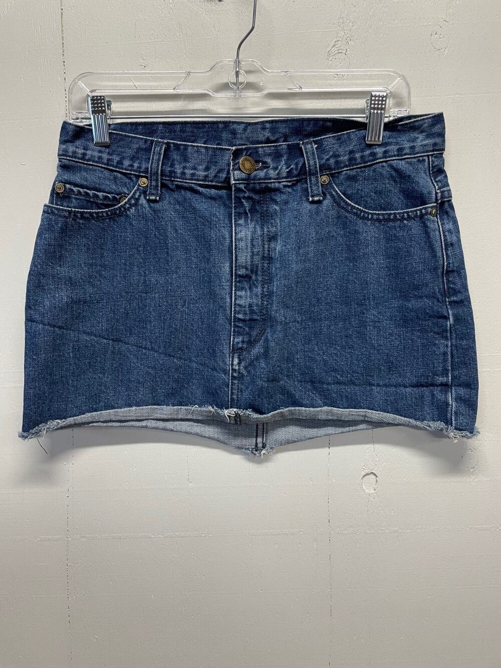 Free People Anthropologie Women's Denim Mini Skirt Size 4 Raw Hem Dark Wash